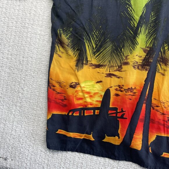 Vintage Ocean Current Hawaiian Shirt Sun set Beach Scene Surf Palm tree Sz M - Picture 16 of 16